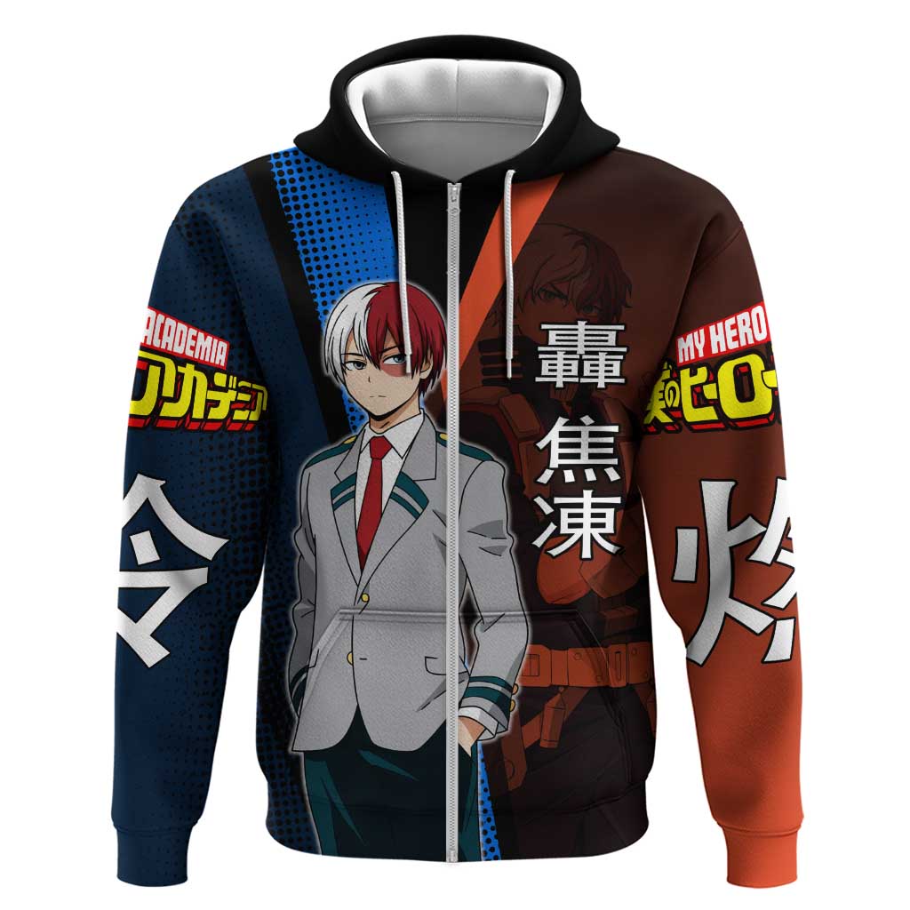 Shoto Todoroki Half-Cold Half-Hot Zip Hoodie Japanese Comic Book Style