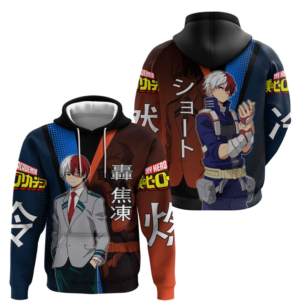 Shoto Todoroki Half-Cold Half-Hot Zip Hoodie Japanese Comic Book Style