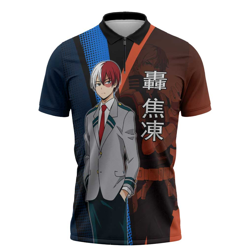 Shoto Todoroki Half-Cold Half-Hot Zipper Polo Shirt Japanese Comic Book Style