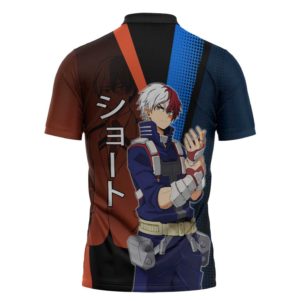 Shoto Todoroki Half-Cold Half-Hot Zipper Polo Shirt Japanese Comic Book Style