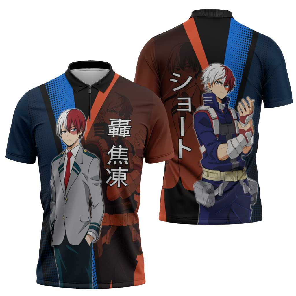 Shoto Todoroki Half-Cold Half-Hot Zipper Polo Shirt Japanese Comic Book Style