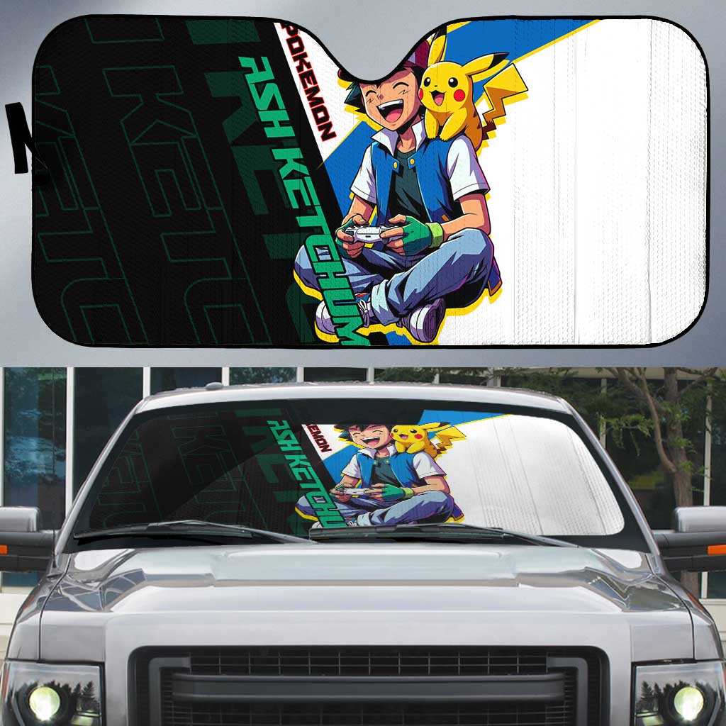 Ash & Pikachu Poké Auto Sun Shade Vibrant Anime Character Style