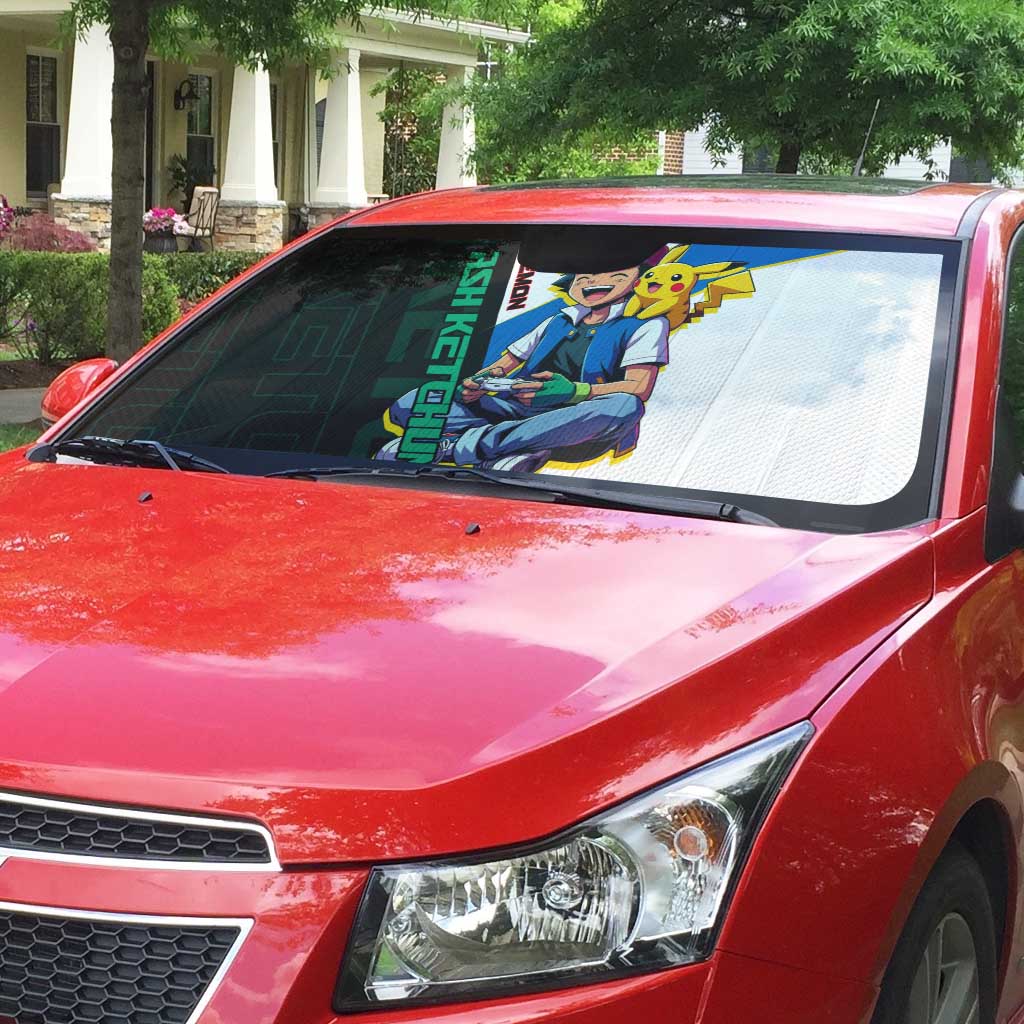 Ash & Pikachu Poké Auto Sun Shade Vibrant Anime Character Style