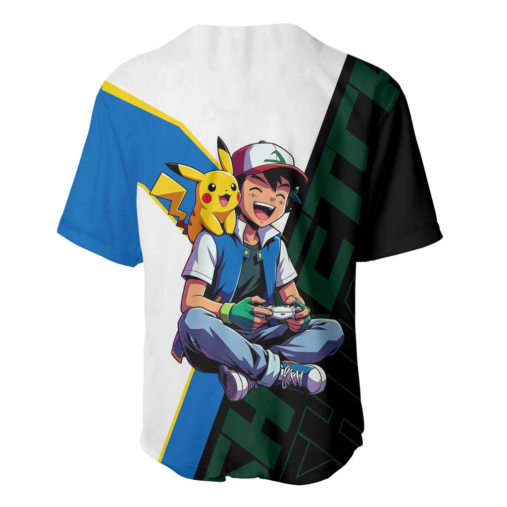 Ash & Pikachu Poké Baseball Jersey Vibrant Anime Character Style