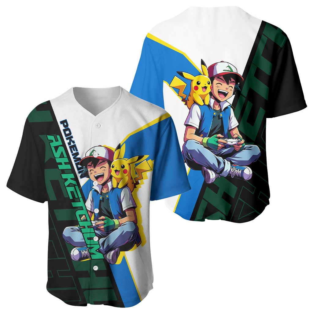 Ash & Pikachu Poké Baseball Jersey Vibrant Anime Character Style