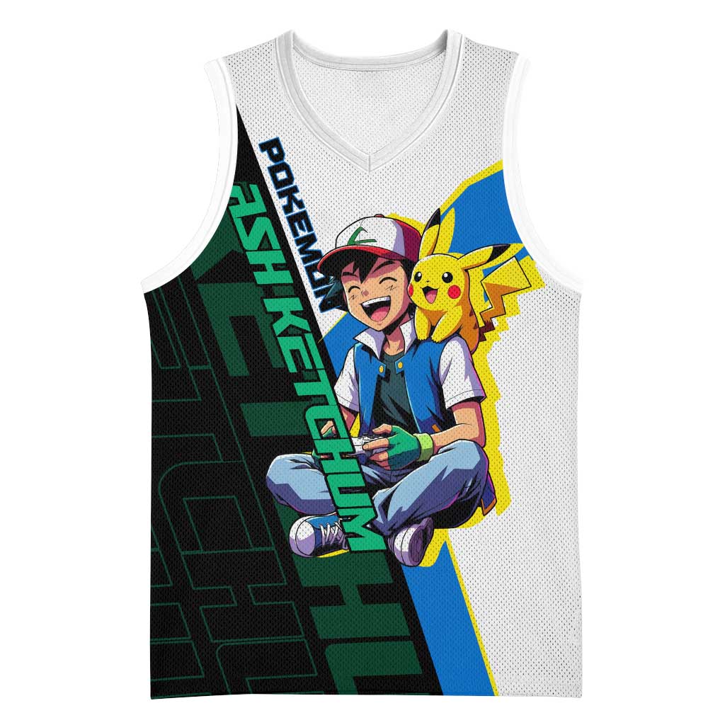 Ash & Pikachu Poké Basketball Jersey Vibrant Anime Character Style