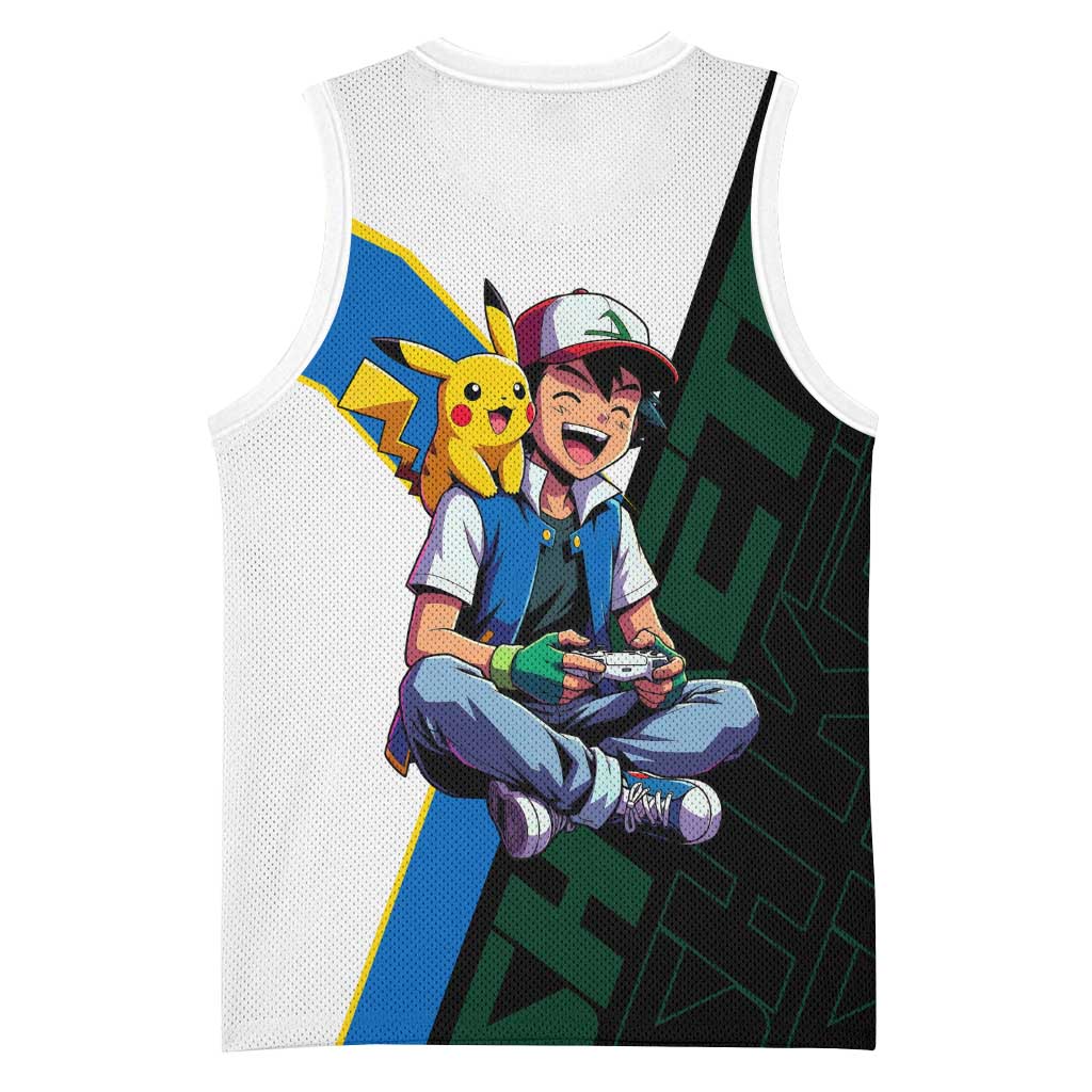 Ash & Pikachu Poké Basketball Jersey Vibrant Anime Character Style