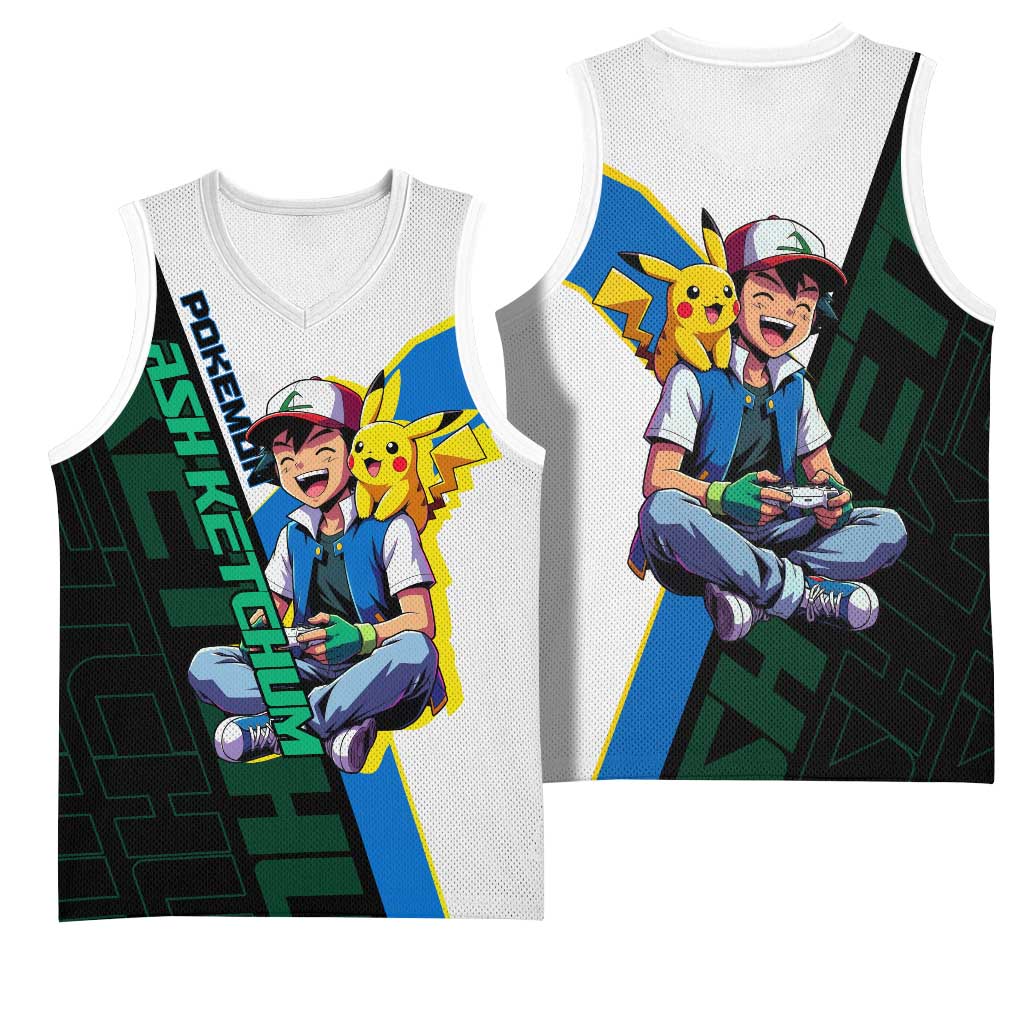 Ash & Pikachu Poké Basketball Jersey Vibrant Anime Character Style