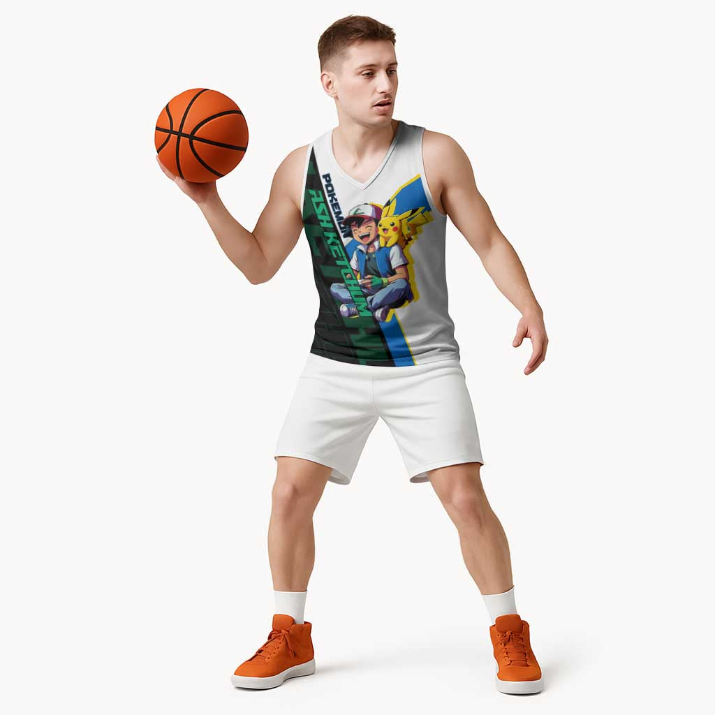 Ash & Pikachu Poké Basketball Jersey Vibrant Anime Character Style