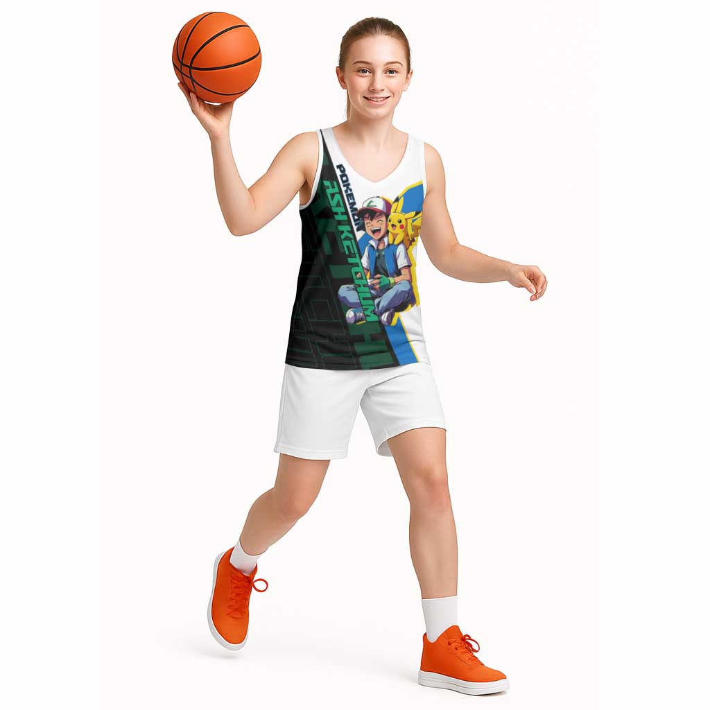 Ash & Pikachu Poké Basketball Jersey Vibrant Anime Character Style