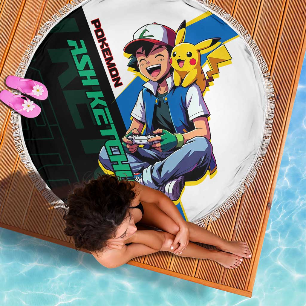 Ash & Pikachu Poké Beach Blanket Vibrant Anime Character Style
