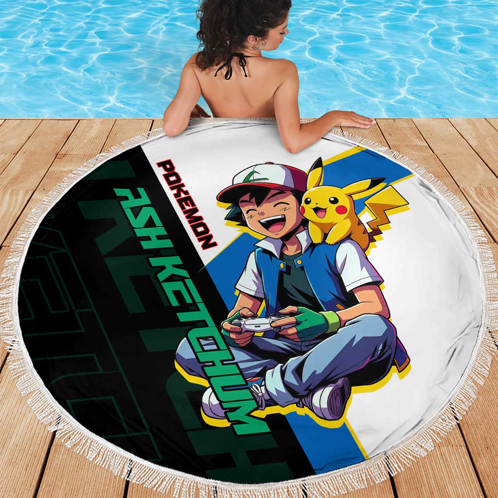 Ash & Pikachu Poké Beach Blanket Vibrant Anime Character Style