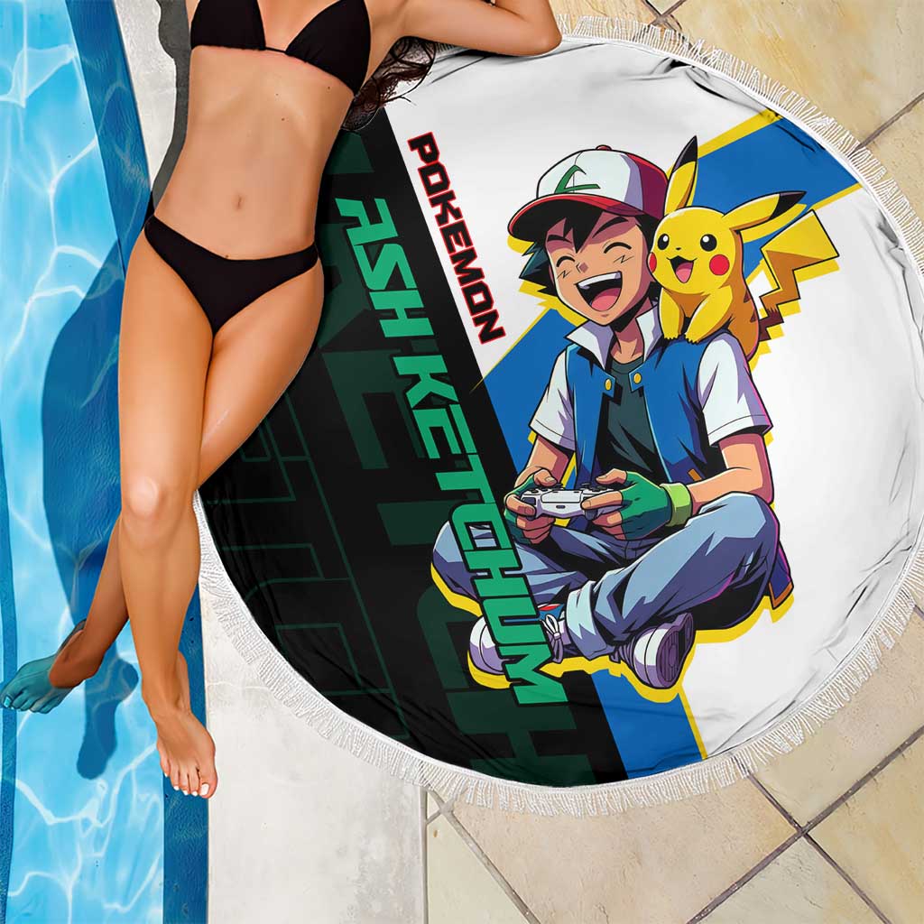 Ash & Pikachu Poké Beach Blanket Vibrant Anime Character Style