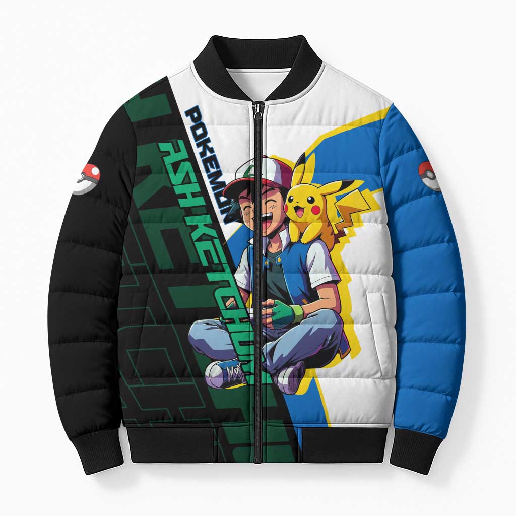 Ash & Pikachu Poké Bomber Puffer Jacket Vibrant Anime Character Style