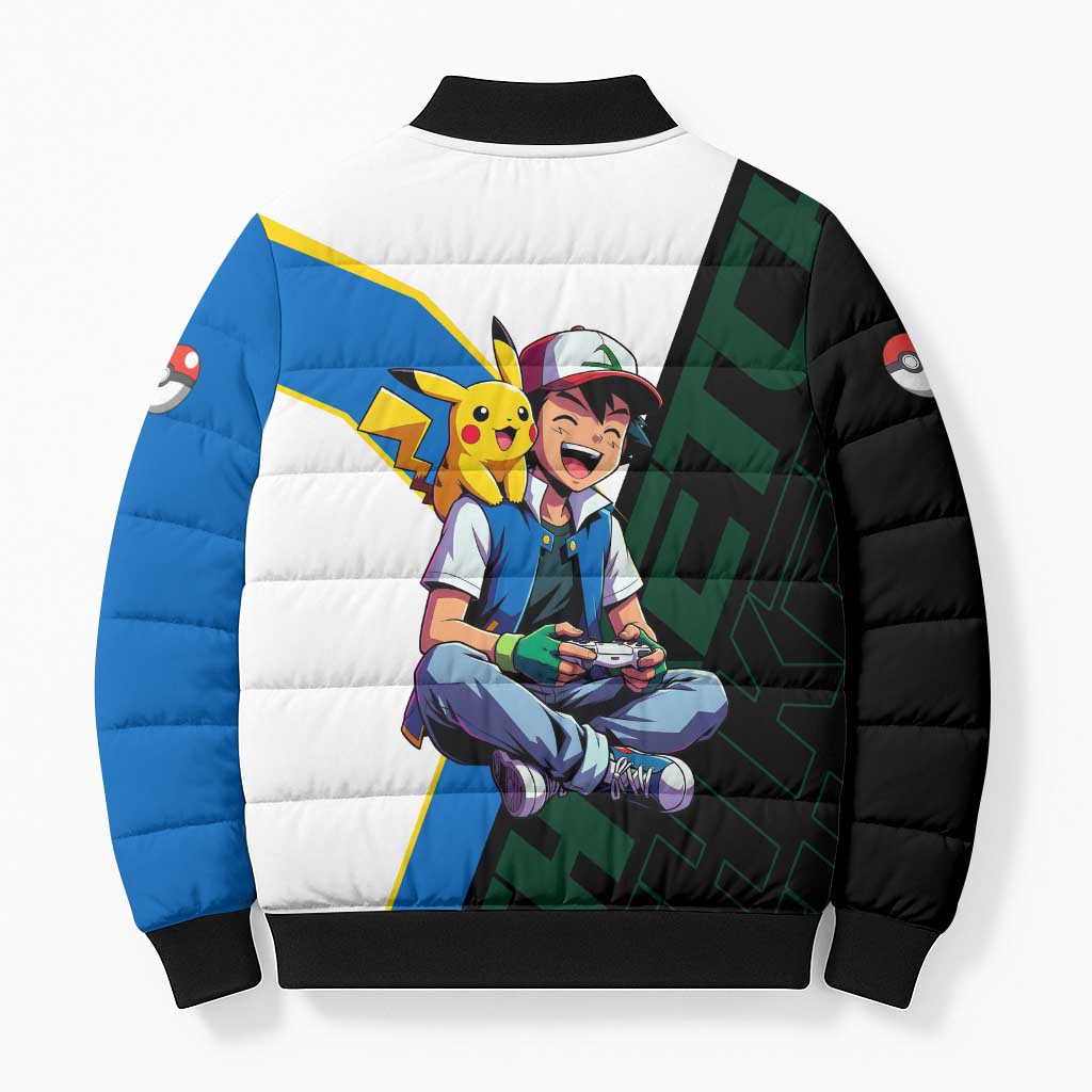 Ash & Pikachu Poké Bomber Puffer Jacket Vibrant Anime Character Style