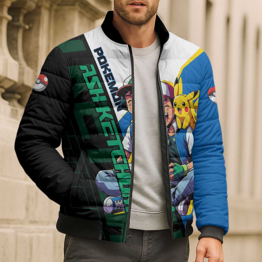 Ash & Pikachu Poké Bomber Puffer Jacket Vibrant Anime Character Style