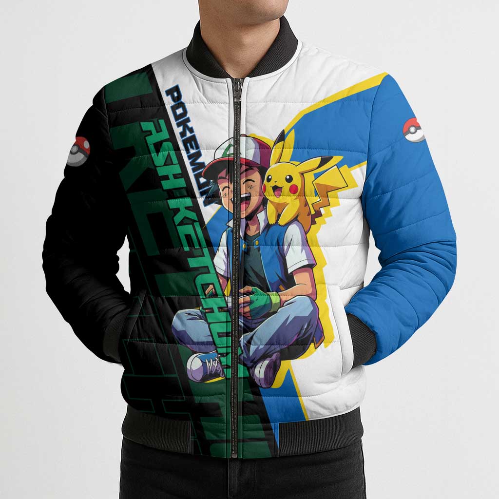 Ash & Pikachu Poké Bomber Puffer Jacket Vibrant Anime Character Style