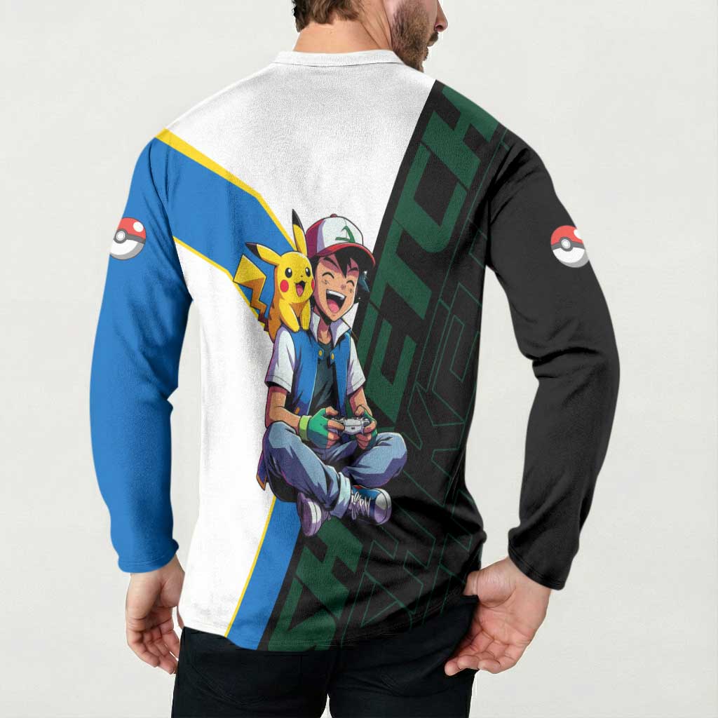 Ash & Pikachu Poké Button Sweatshirt Vibrant Anime Character Style