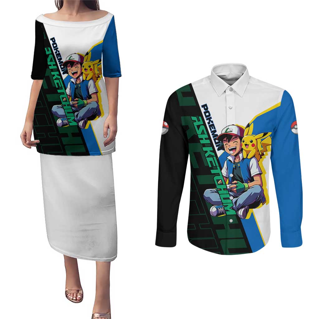 Ash & Pikachu Poké Couples Matching Puletasi and Long Sleeve Button Shirt Vibrant Anime Character Style