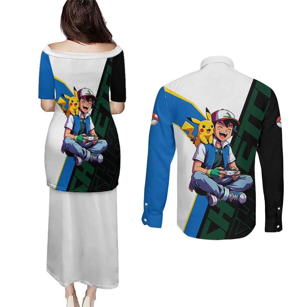 Ash & Pikachu Poké Couples Matching Puletasi and Long Sleeve Button Shirt Vibrant Anime Character Style