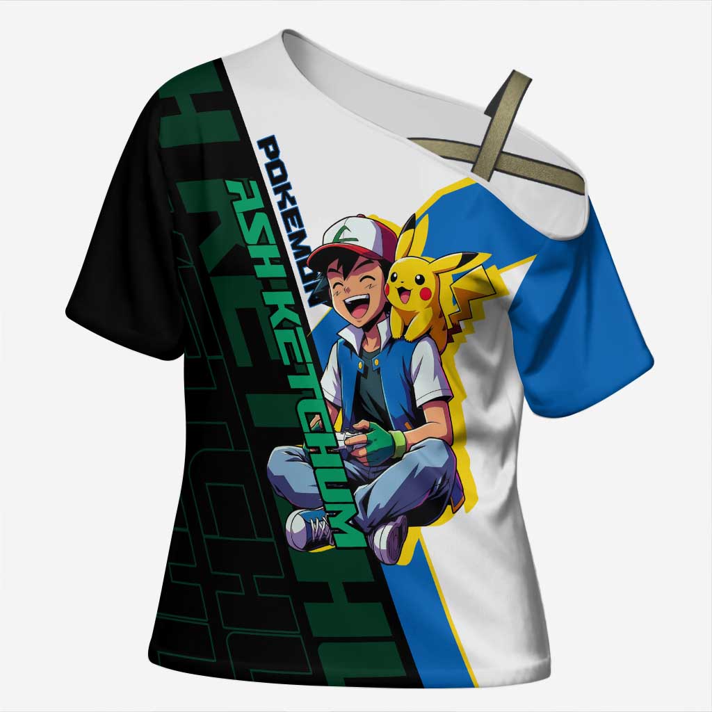 Ash & Pikachu Poké Cross Shoulder Shirt Vibrant Anime Character Style