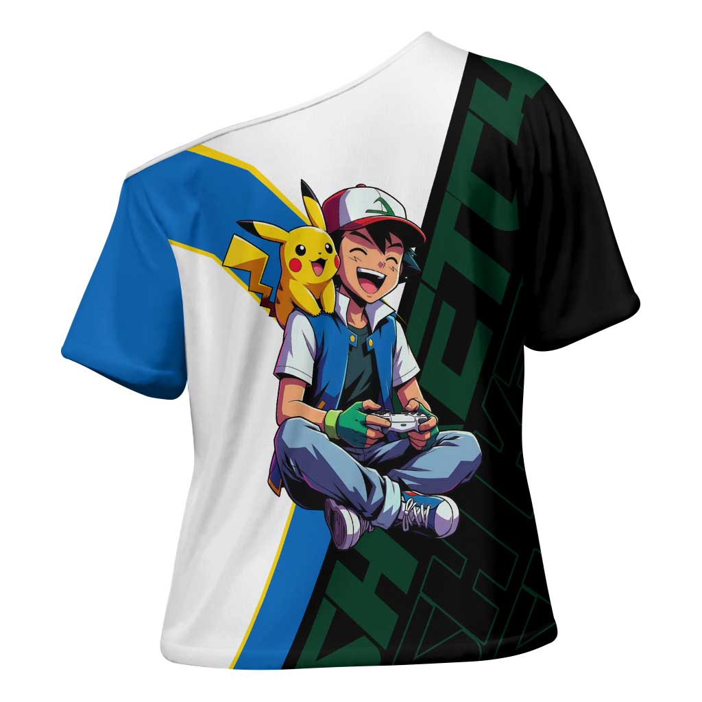 Ash & Pikachu Poké Cross Shoulder Shirt Vibrant Anime Character Style
