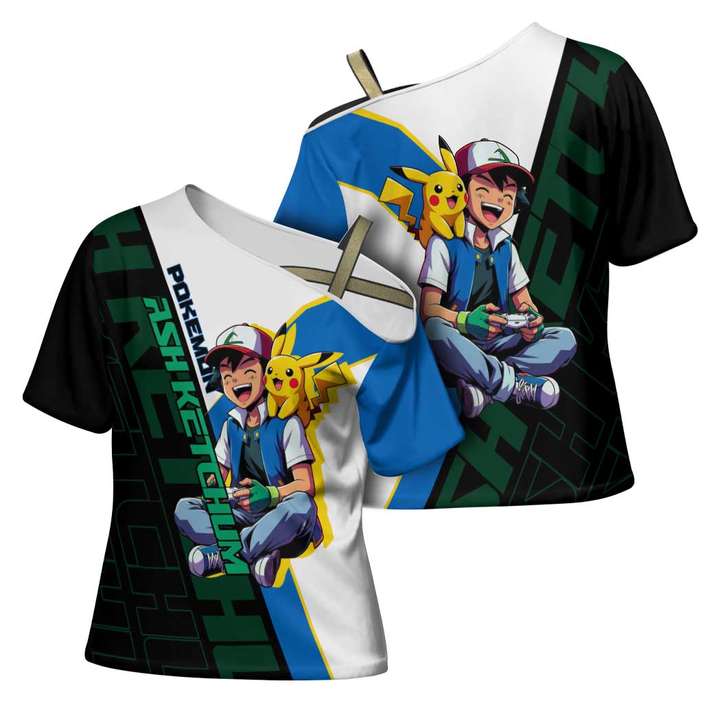 Ash & Pikachu Poké Cross Shoulder Shirt Vibrant Anime Character Style