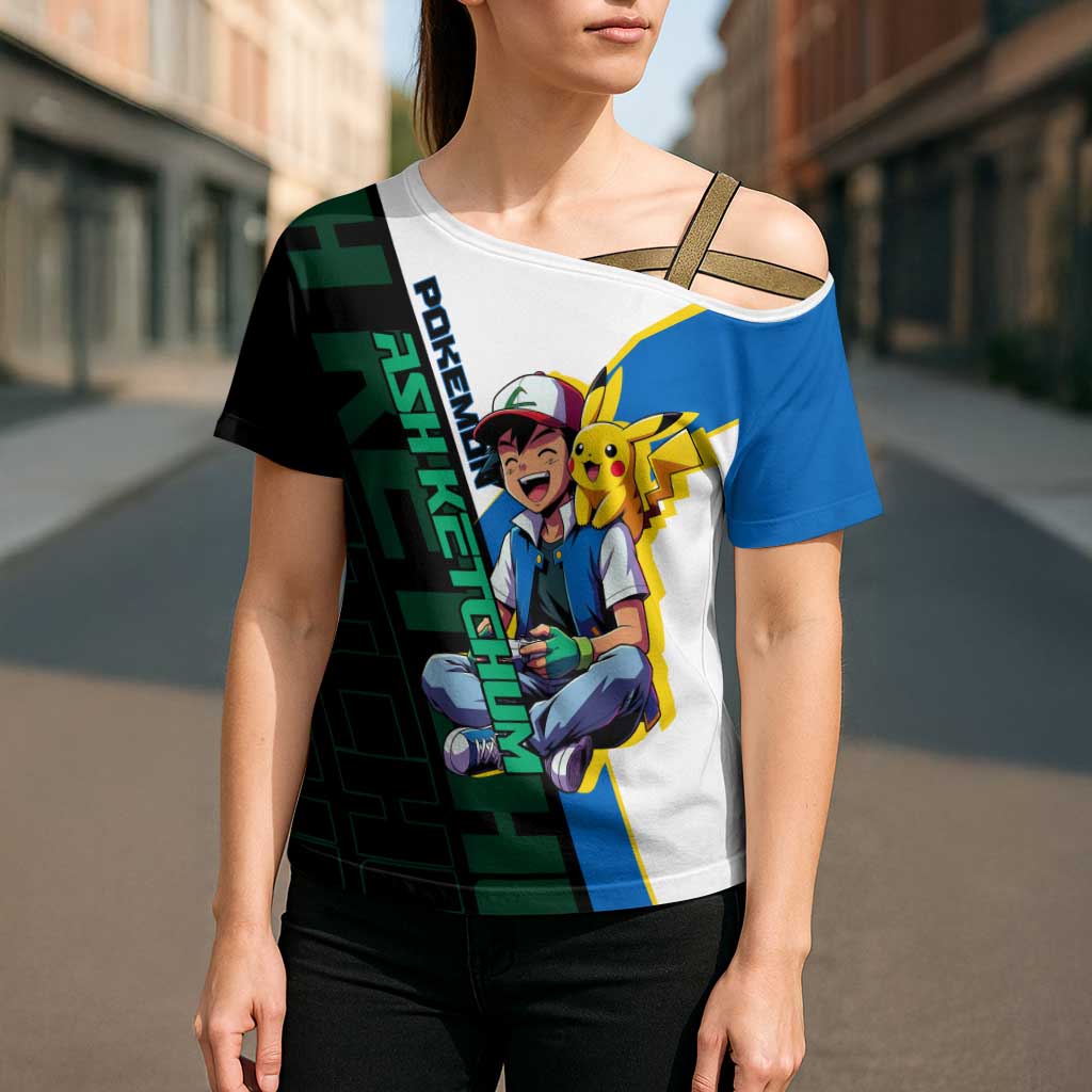 Ash & Pikachu Poké Cross Shoulder Shirt Vibrant Anime Character Style