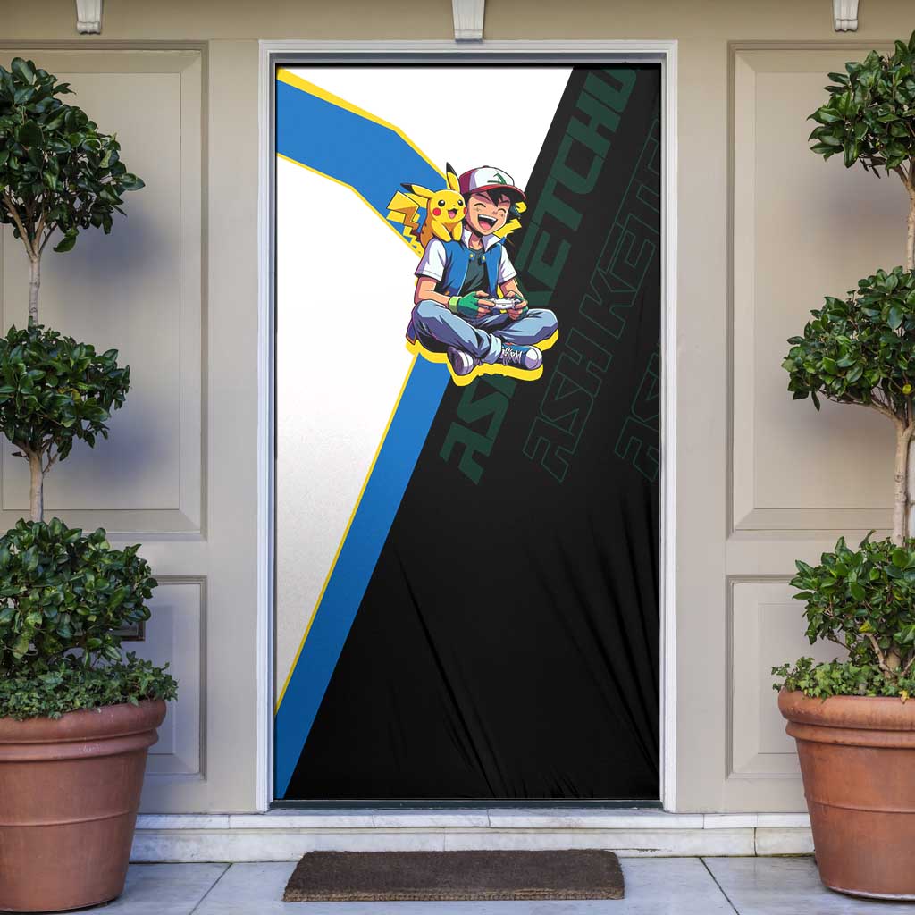 Ash & Pikachu Poké Door Cover Vibrant Anime Character Style