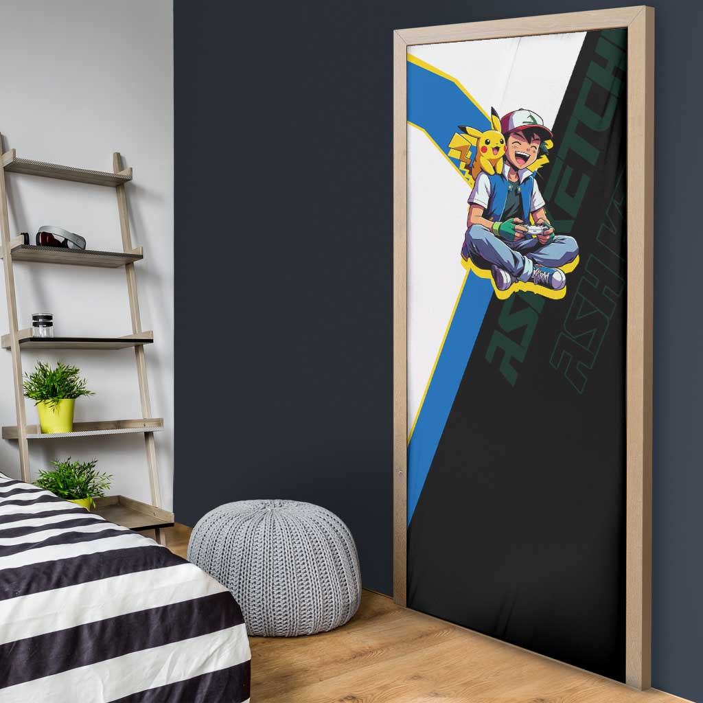Ash & Pikachu Poké Door Cover Vibrant Anime Character Style