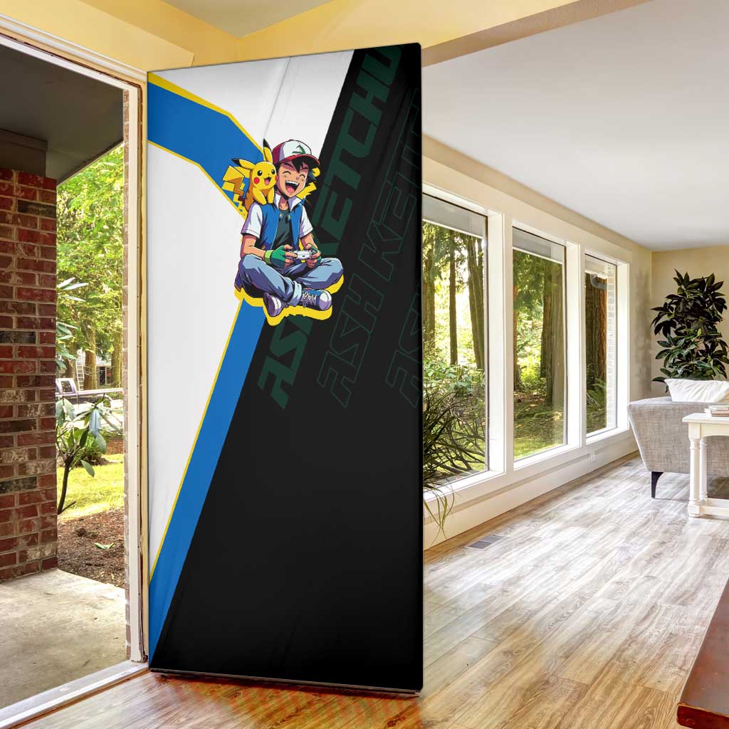 Ash & Pikachu Poké Door Cover Vibrant Anime Character Style