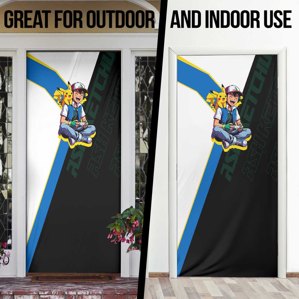 Ash & Pikachu Poké Door Cover Vibrant Anime Character Style