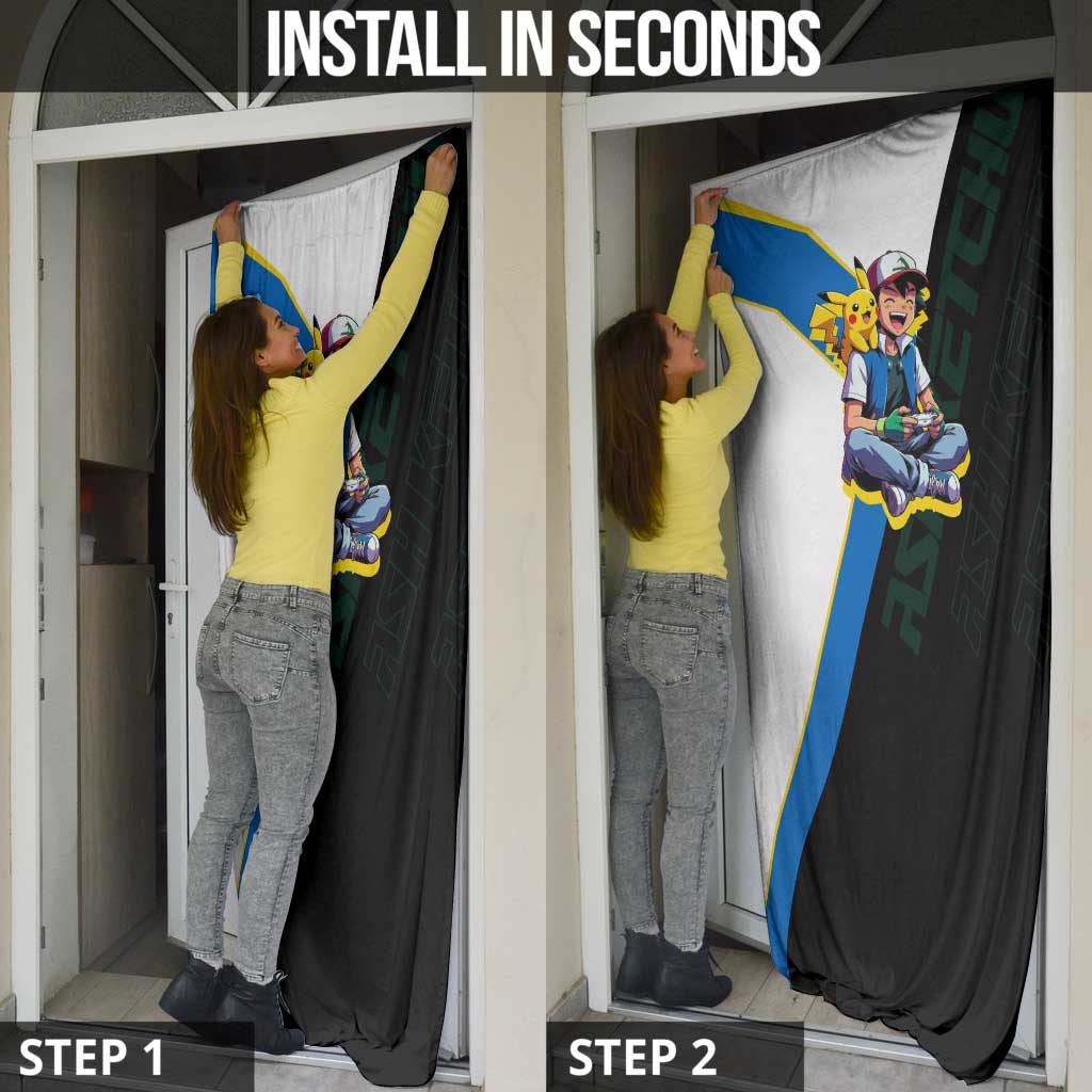 Ash & Pikachu Poké Door Cover Vibrant Anime Character Style