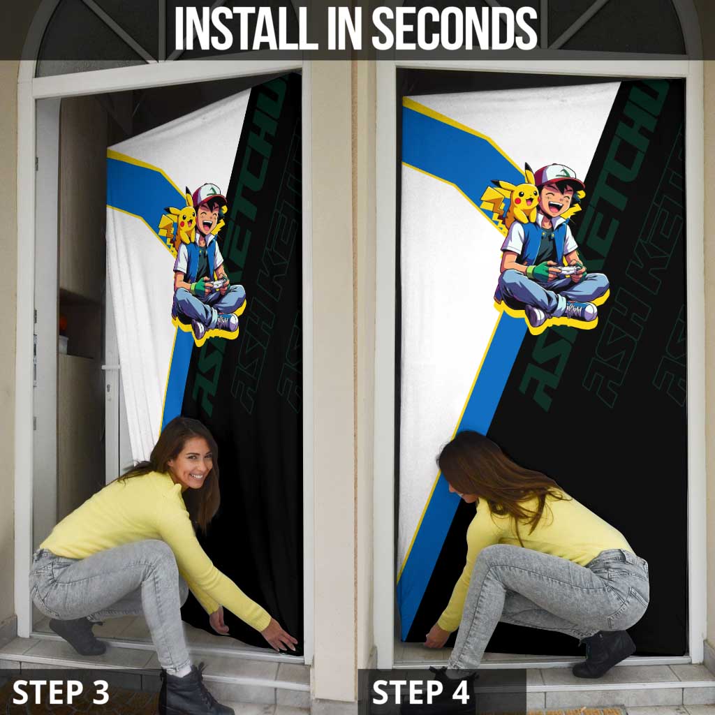 Ash & Pikachu Poké Door Cover Vibrant Anime Character Style