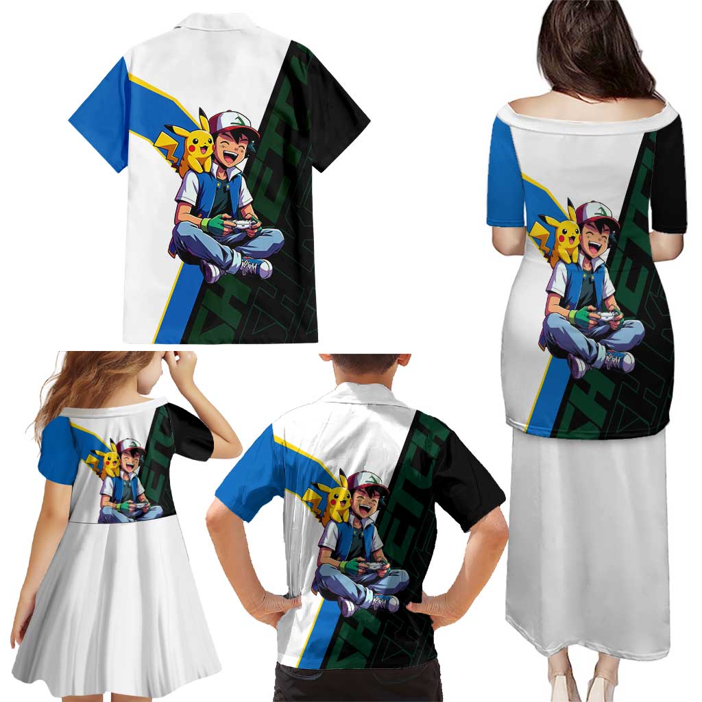 Ash & Pikachu Poké Family Matching Puletasi and Hawaiian Shirt Vibrant Anime Character Style