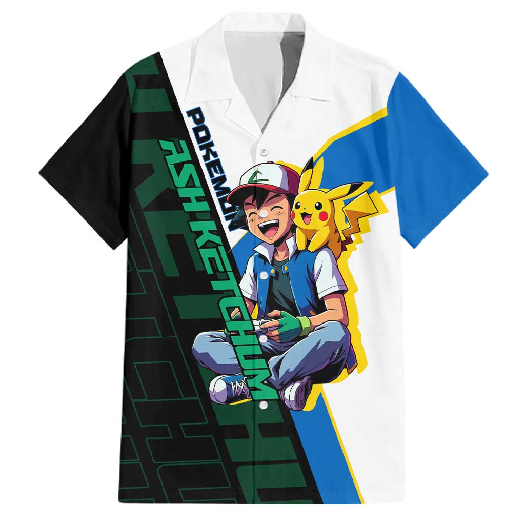 Ash & Pikachu Poké Family Matching Tank Maxi Dress and Hawaiian Shirt Vibrant Anime Character Style