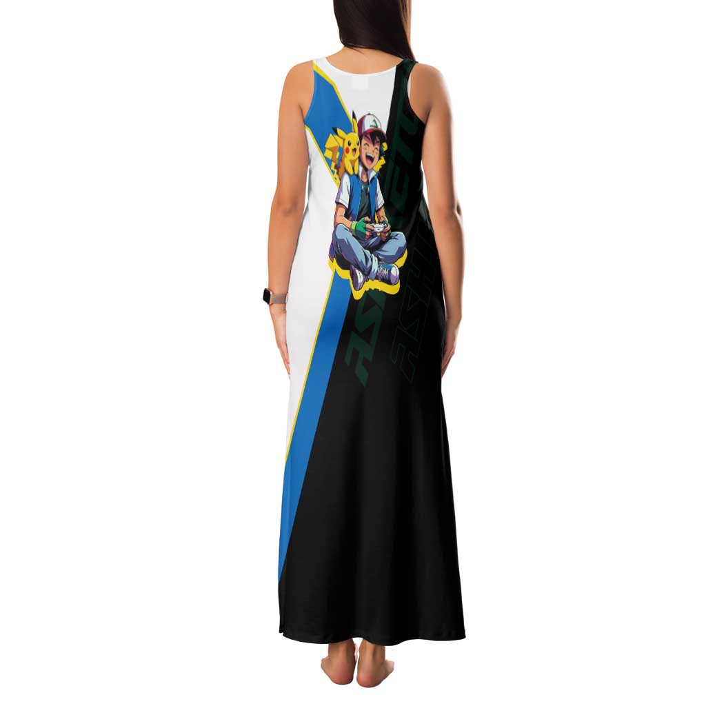 Ash & Pikachu Poké Family Matching Tank Maxi Dress and Hawaiian Shirt Vibrant Anime Character Style