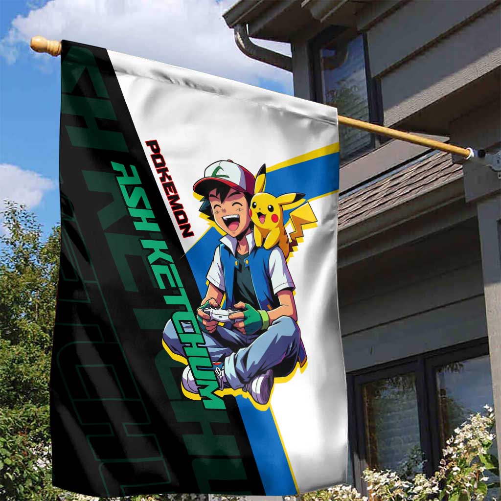 Ash & Pikachu Poké Garden Flag Vibrant Anime Character Style