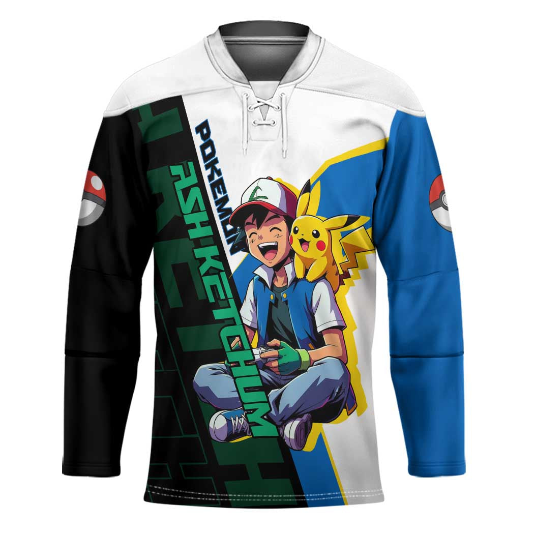 Ash & Pikachu Poké Hockey Jersey Vibrant Anime Character Style