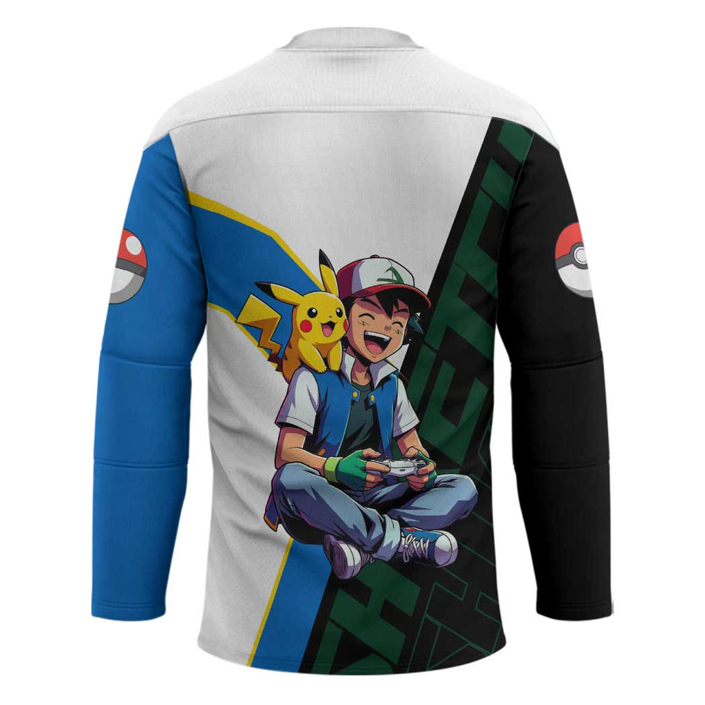 Ash & Pikachu Poké Hockey Jersey Vibrant Anime Character Style