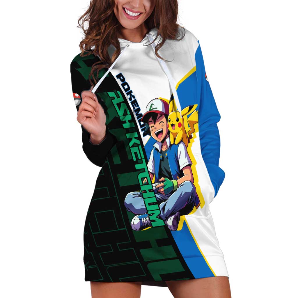Ash & Pikachu Poké Hoodie Dress Vibrant Anime Character Style