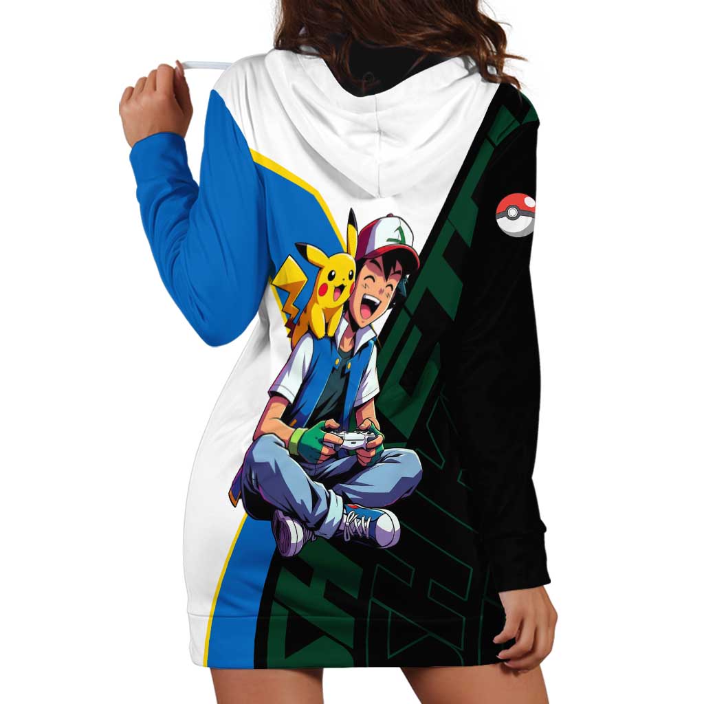 Ash & Pikachu Poké Hoodie Dress Vibrant Anime Character Style