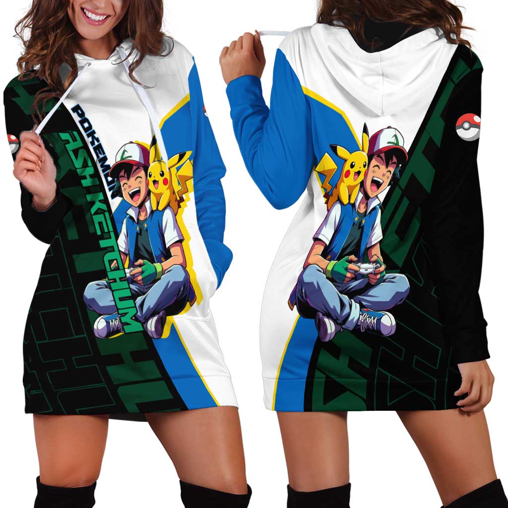Ash & Pikachu Poké Hoodie Dress Vibrant Anime Character Style