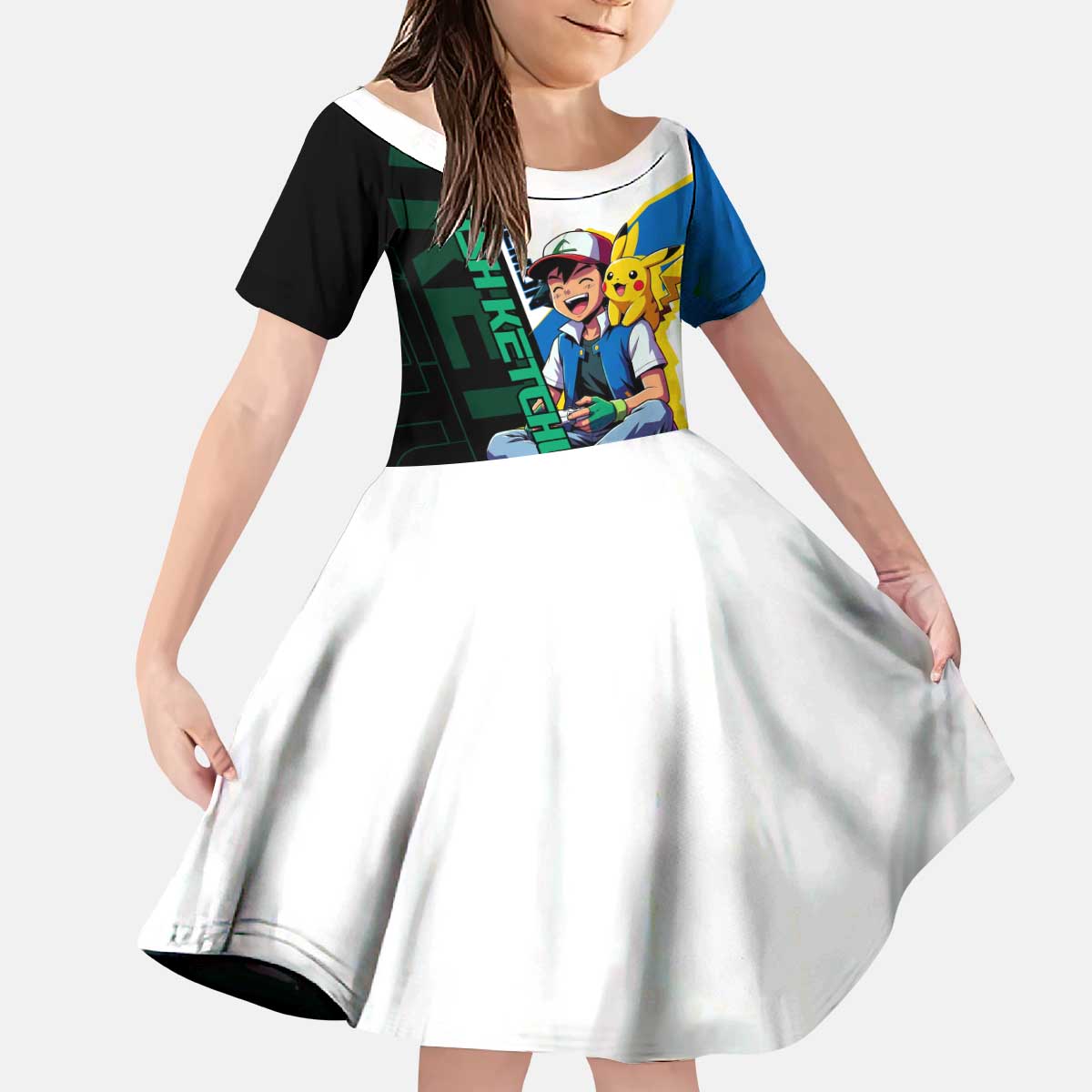 Ash & Pikachu Poké Kid Short Sleeve Dress Vibrant Anime Character Style