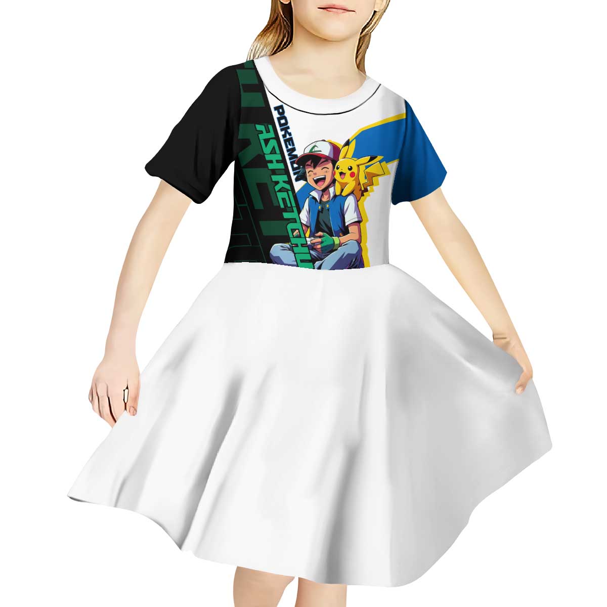 Ash & Pikachu Poké Kid Short Sleeve Dress Vibrant Anime Character Style