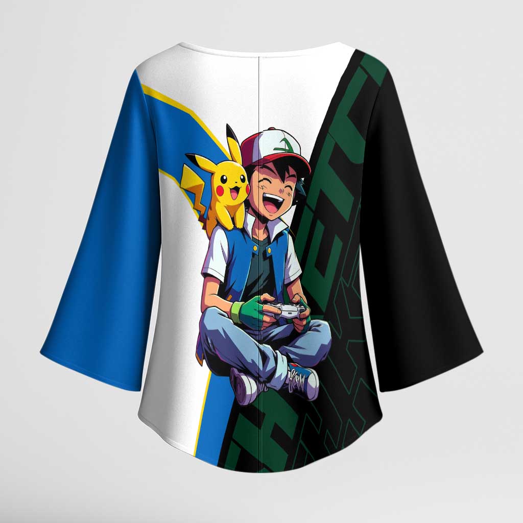 Ash & Pikachu Poké Kimono Sleeve Blouse Vibrant Anime Character Style