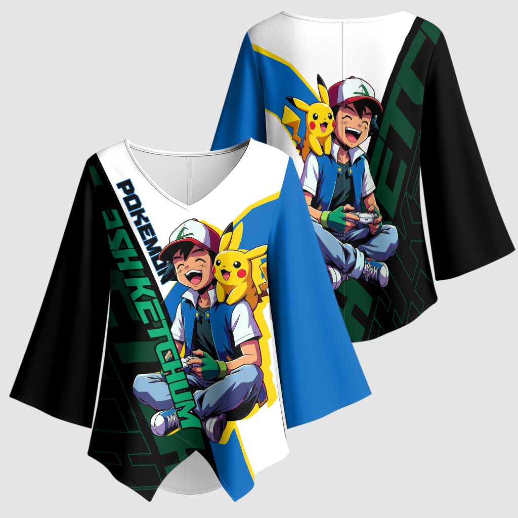 Ash & Pikachu Poké Kimono Sleeve Blouse Vibrant Anime Character Style