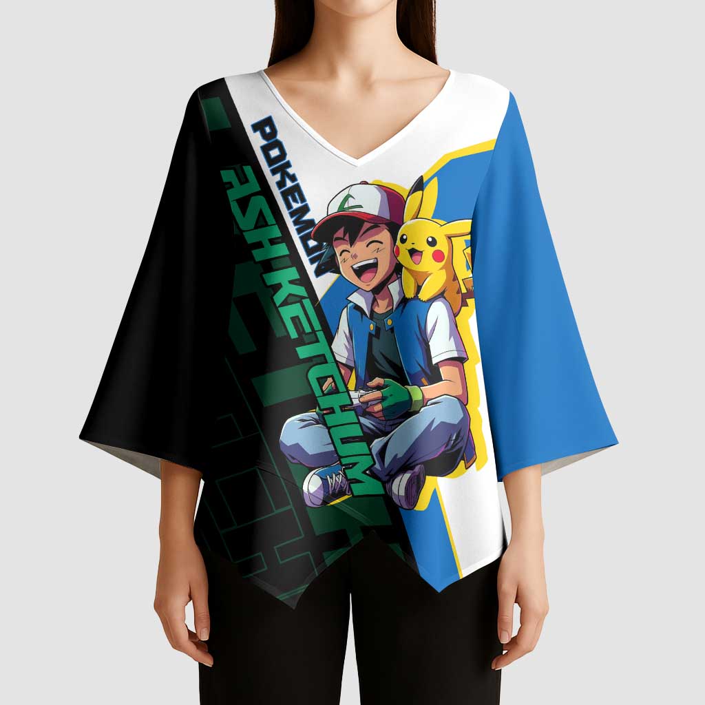 Ash & Pikachu Poké Kimono Sleeve Blouse Vibrant Anime Character Style