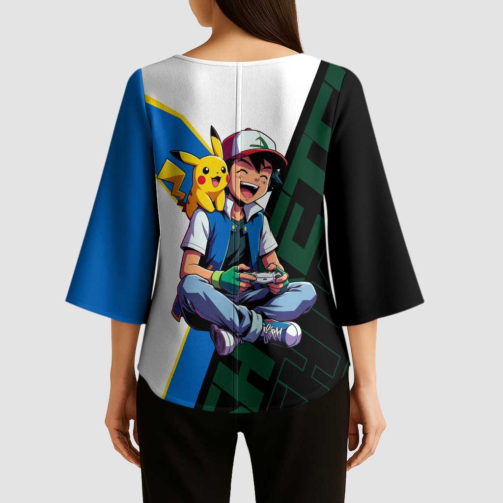 Ash & Pikachu Poké Kimono Sleeve Blouse Vibrant Anime Character Style