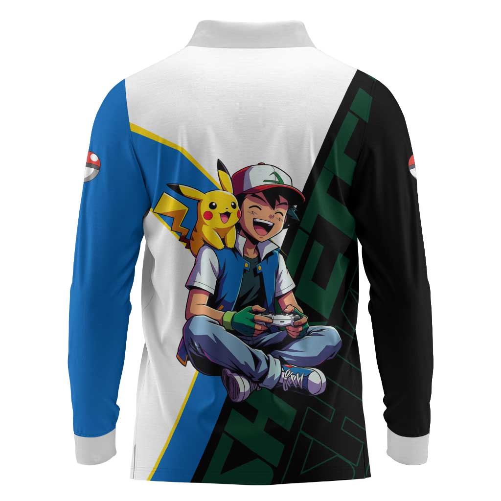 Ash & Pikachu Poké Long Sleeve Polo Shirt Vibrant Anime Character Style